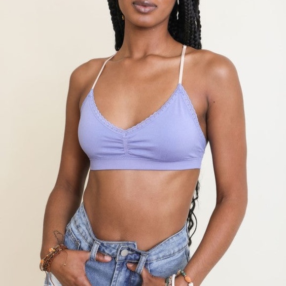 Pink Periwinkle Black Floral Lattice Bralette - Picture 3 of 5